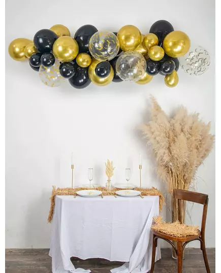Kit arche de 34 ballons Halloween noir, or et transparent avec chauve-souris