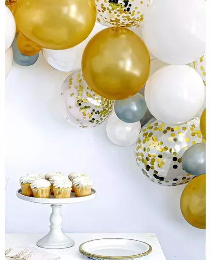 Kit arche de 40 ballons blanc et or avec confettis