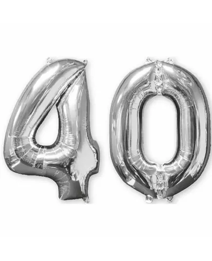 Lot de 2 ballons aluminium chiffre 40 argent 66 cm