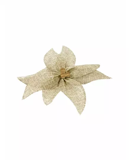 Nœud de poinsettia en toile avec perle en bois 15 cm