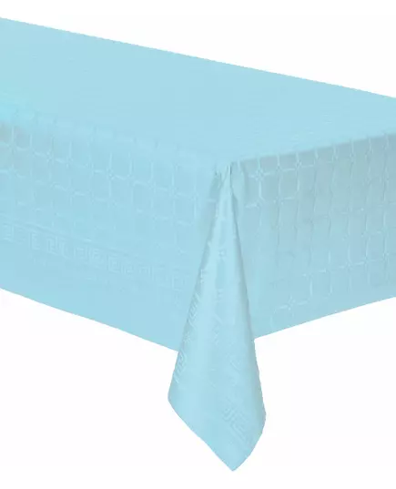Pastelblauwe rol tafelkleed met damastmotief 6 m