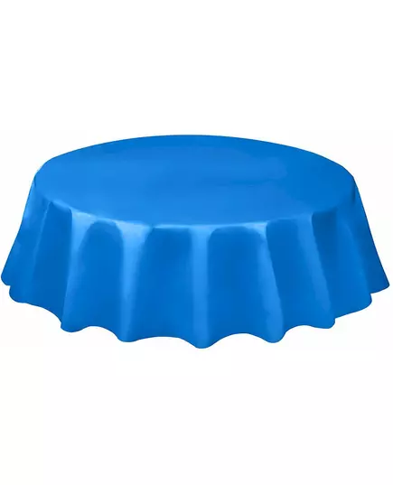 Blauw rond plastic tafelkleed 213 cm
