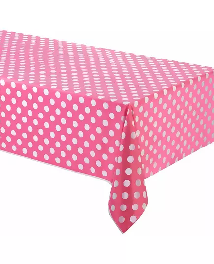 Nappe en plastique rose à pois blancs