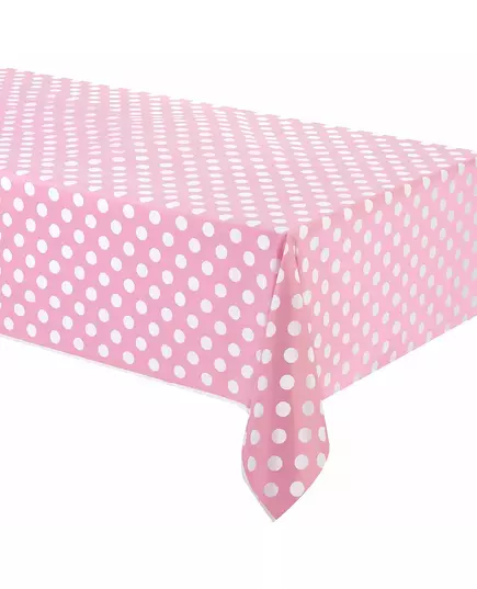 Nappe rose à pois blancs en plastique 137 x 274 cm
