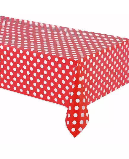 Nappe rouge à pois blancs, en plastique, 137 x 274 cm