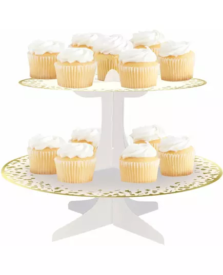 Cupcakedisplay wit goud 31 x 24 cm