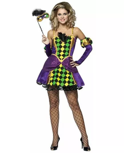 Carnaval Harlekijn Kostuum voor Vrouwen clown paars-geel-groen