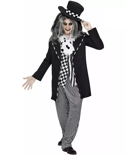 Chapelier fou conte de fée Halloween noir-blanc homme