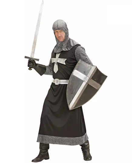Déguisement chevalier médiéval noir et argent homme, Taille: Large
