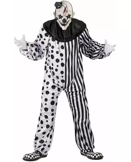 Zwart en wit monsterlijk clown kostuum voor volwassenen, Maat: Medium