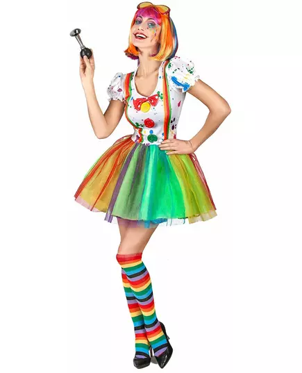 Déguisement clown peinture multicolore femme, Taille: Small
