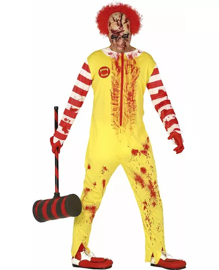 Rood en geel zombie clown kostuum voor volwassenen
