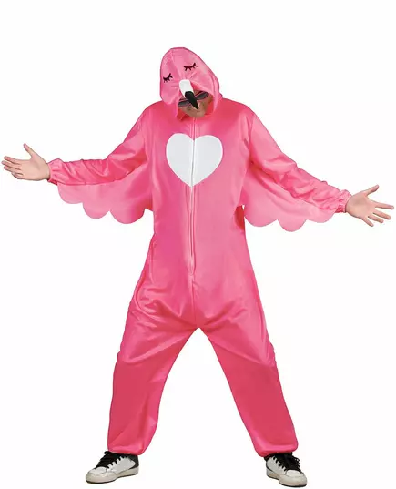 Roze flamingo outfit met capuchon voor mannen, Maat: Medium