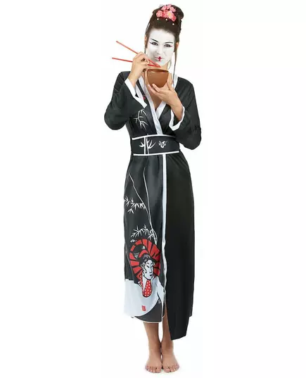 Déguisement geisha femme noir et blanc, Taille: Medium