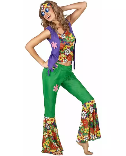 Veelkleurig hippie Flower Power kostuum voor vrouwen, Maat: Small