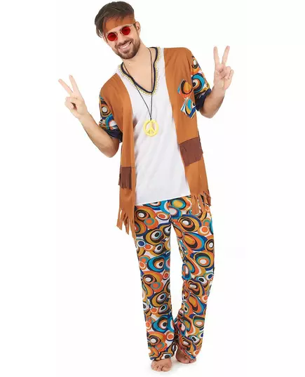 Déguisement hippie motifs ronds homme, Taille: Medium