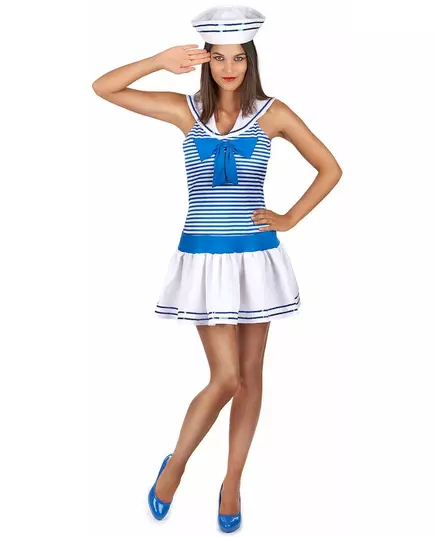 Sexy blauw gestreepte matrozen outfit voor vrouwen, Maat: Small
