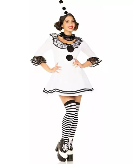 Déguisement pierrot blanc sexy femme, Taille: Small/Medium (38–40)