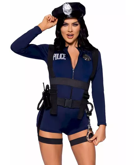 Politievrouw kostuum met sexy korte jumpsuit voor vrouwen, Maat: Large (44–46)