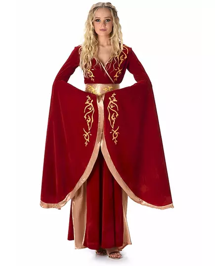 Déguisement reine médiévale rouge et or femme, Taille: Small