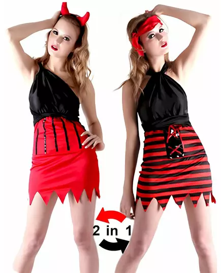 Déguisement reversible pirate et démon femme