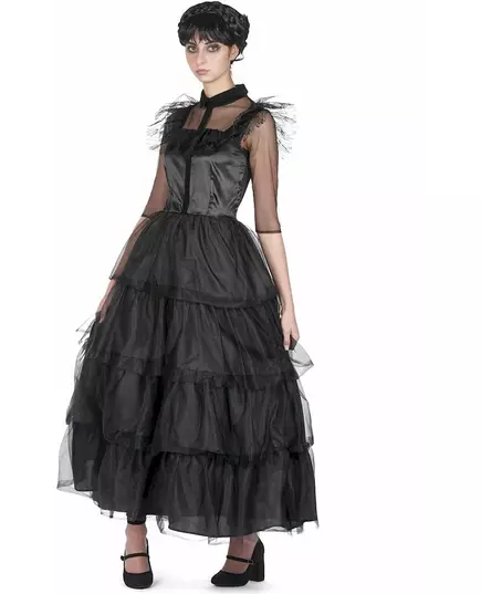 Déguisement robe de bal gothique noire femme, Taille: Large