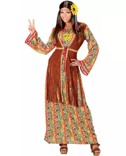 Lange hippiejurk met franjes voor vrouwen, Maat: Medium