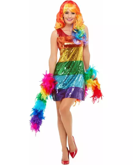 Déguisement sequins arc-en-ciel femme, Taille: Small