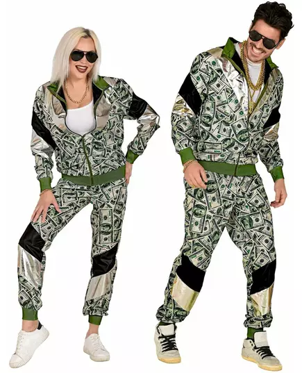Kostuum trainingspak dollarbiljet grote maat, Maat: XX-Large