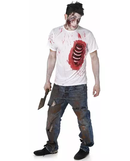 Zombie kostuum met uitstekende ribben, Maat: Medium
