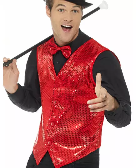 Gilet rouge à sequins adulte, Taille: Medium