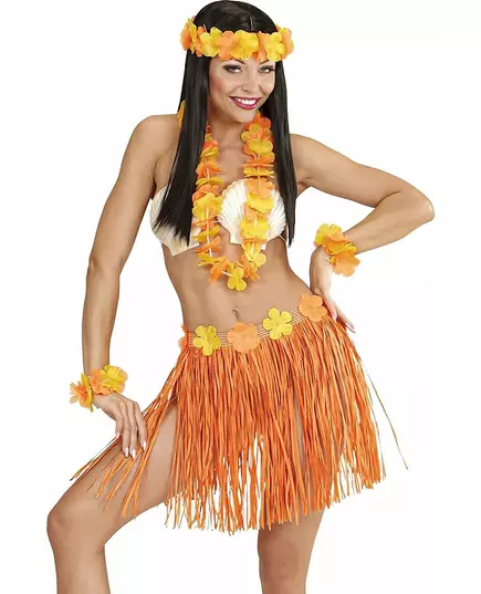 Kit hawaïen orange et jaune adulte