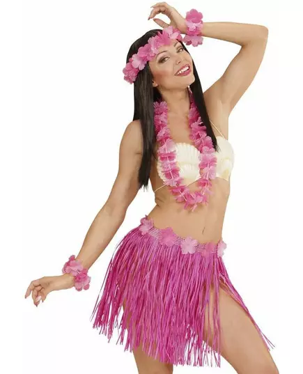Roze Hawaii set met rok voor volwassenen