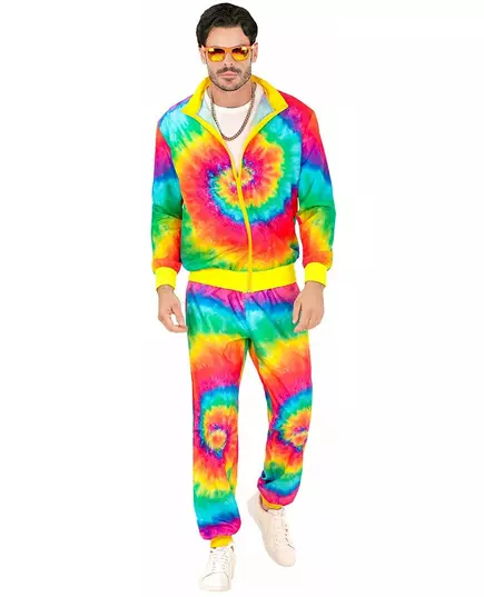 Groot formaat neon Tie and Dye trainingspak voor volwassenen, Maat: XX-Large