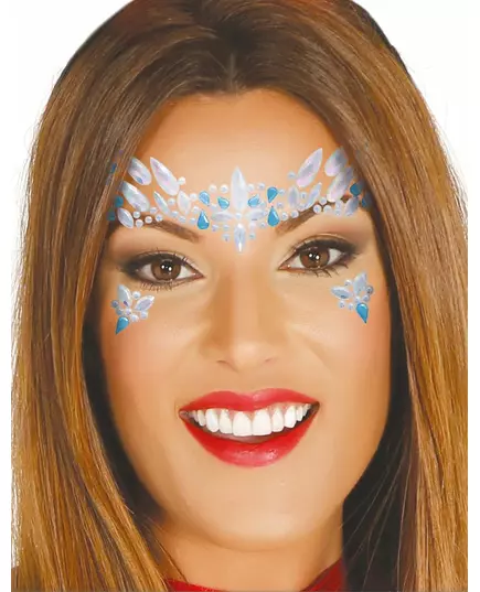 Bijoux pour visage adhésifs cristaux blancs et bleus