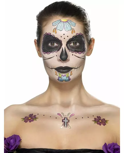 Kit maquillage fleurs bleues femme Dia de los muertos