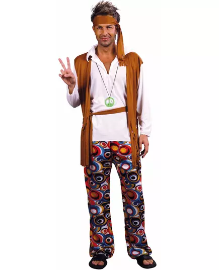 Déguisement hippie marron et blanc homme, Taille: X-Large