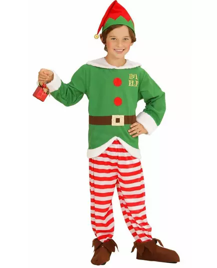 Déguisement elfe rayé enfant Noël, Taille: 4–5 ans (116 cm)