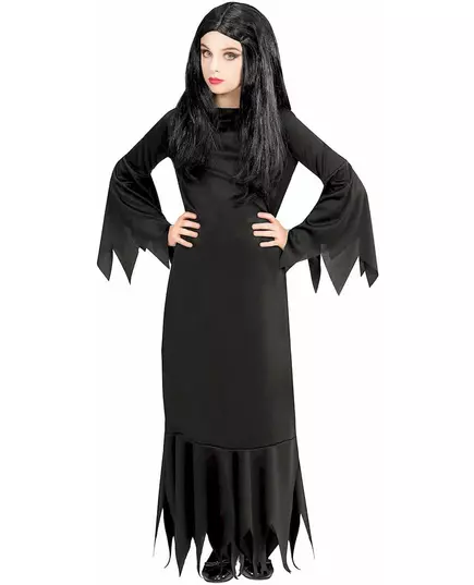 Zwarte gothic dame outfit voor kinderen, Maat: 5–7 jaar (128 cm)