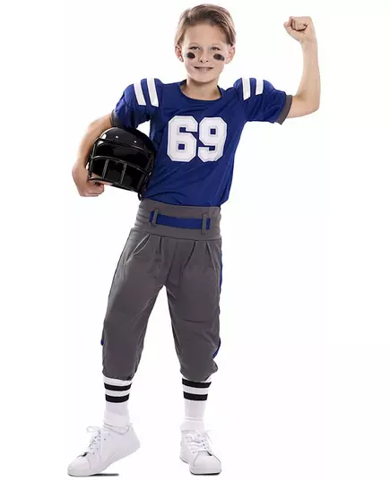 Blauw American football-spelerkostuum voor kinderen, Maat: 5–6 jaar (105–121 cm)