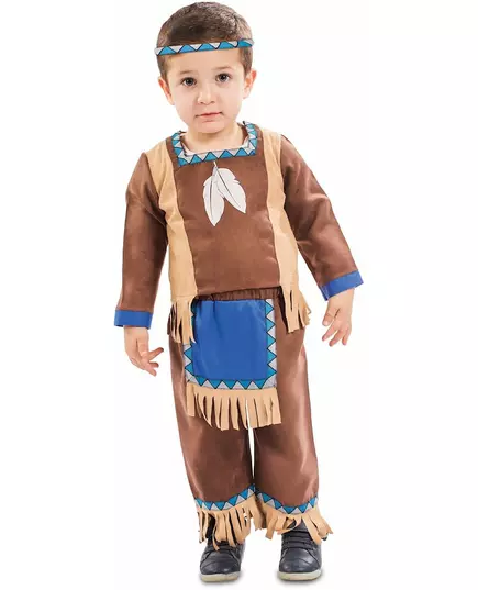 Bruin met blauw indianen kostuum voor baby's, Maat: 6–12 maanden (67–69 cm)
