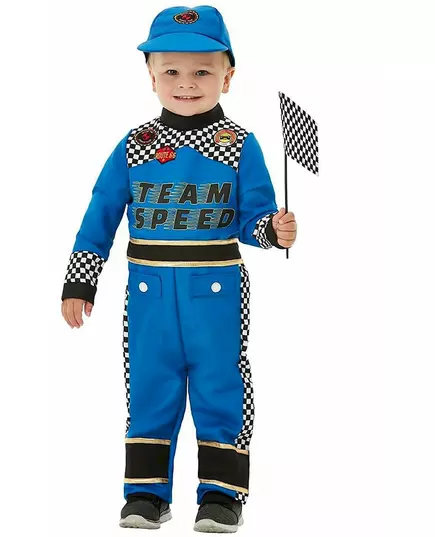 Déguisement pilote de voiture de course bleu bébé, Taille: 1–2 ans (84/89 cm)