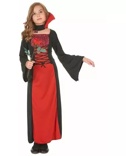 Déguisement vampire long fille Halloween, Taille: 7–9 ans (120–130 cm)