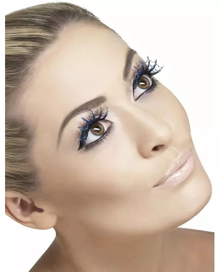Faux cils longs bleus en forme de toile d'araignée pour adultes