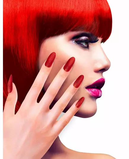 Faux ongles adhésifs rouge pailletés adulte