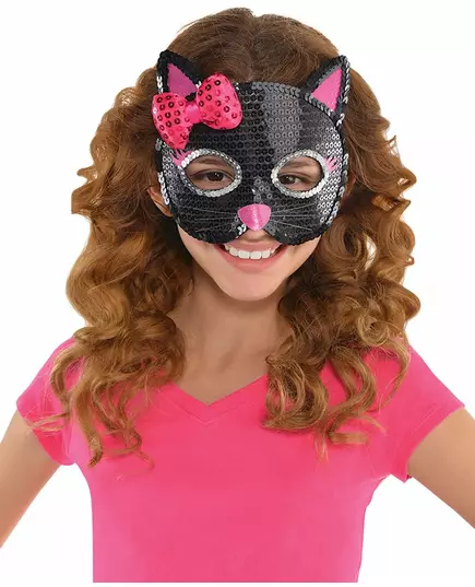 Zwart kattenmasker met lovertjes voor kinderen