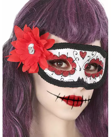 Loup fleur rouge dia de los muertos adulte
