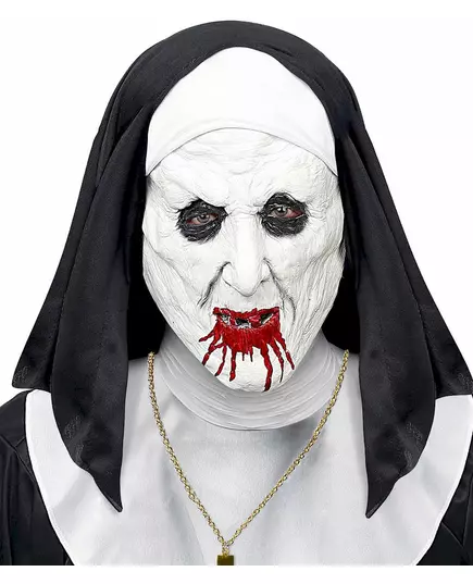Masque demi-tête nonne horrible avec coiffe adulte
