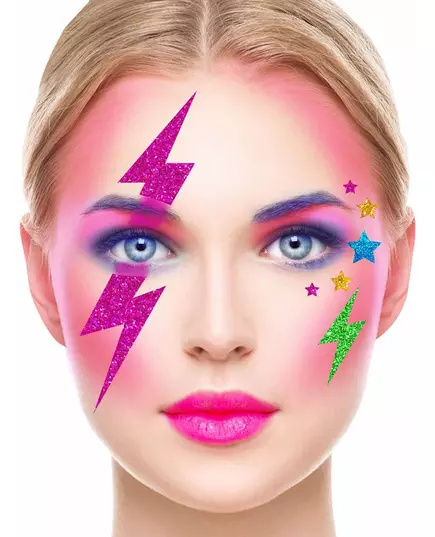 Stickers pour visage éclairs à paillettes multicolores
