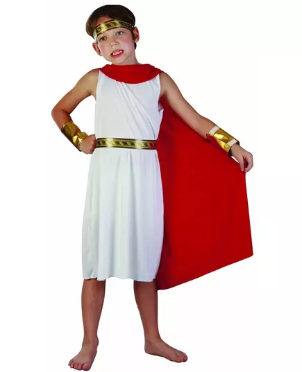 Wit en rood Romeins kostuum voor jongens, Maat: 10–12 jaar (130–140 cm)